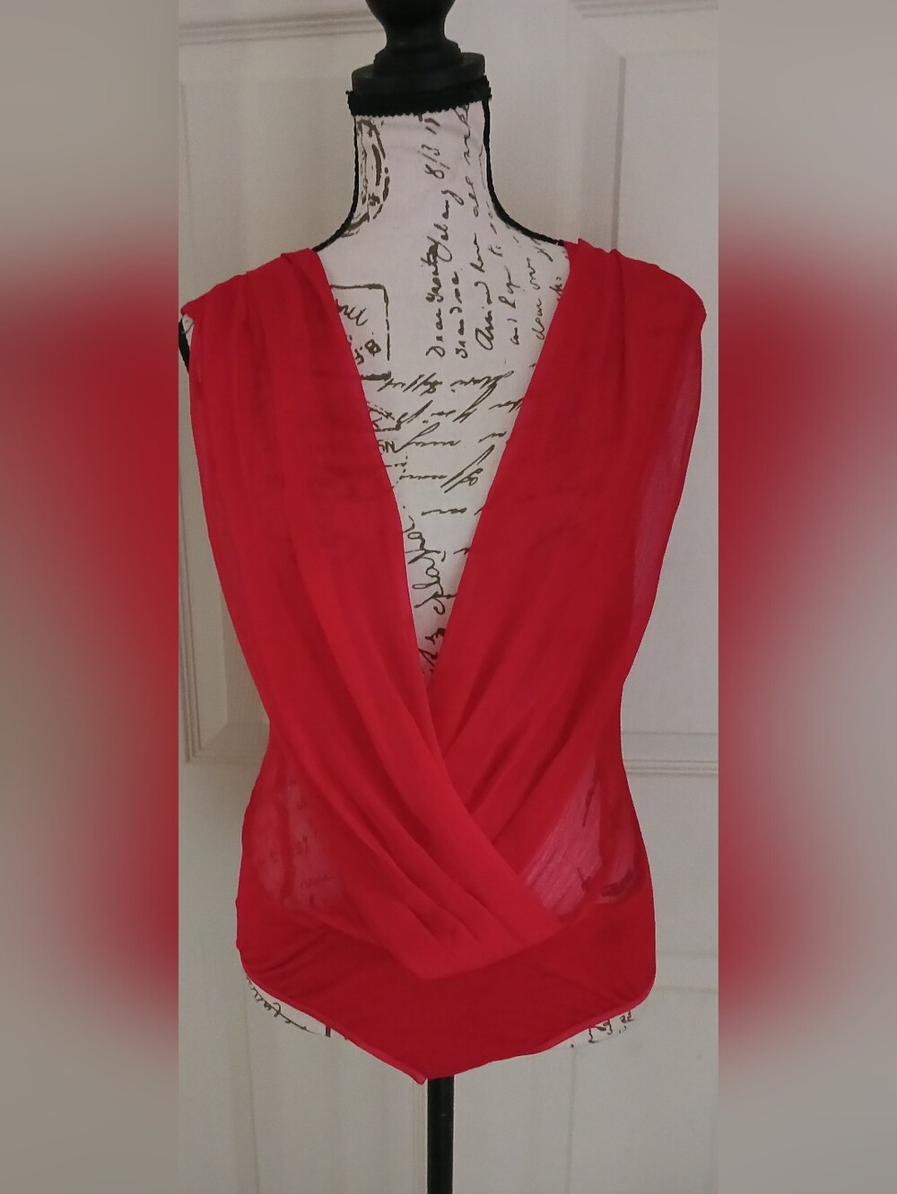 CQbyCQ Red Draped V-Neck Women's Bodysuit